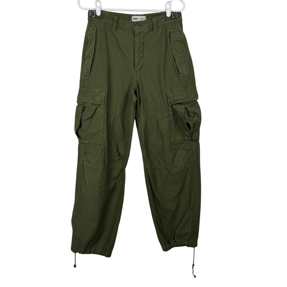 TNA Aritzia Women's Cargo 6 Olive Green Surplus Cargo Pants Utility Drawstring